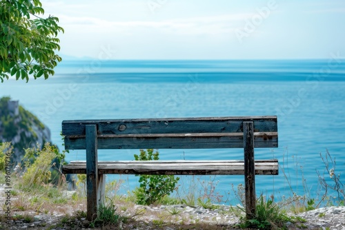 bench with sea view in the coast. vacation and relaxation