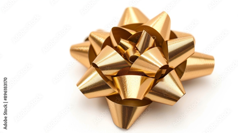 A gold bow is sitting on a white background A gold bow is sitting on a white background