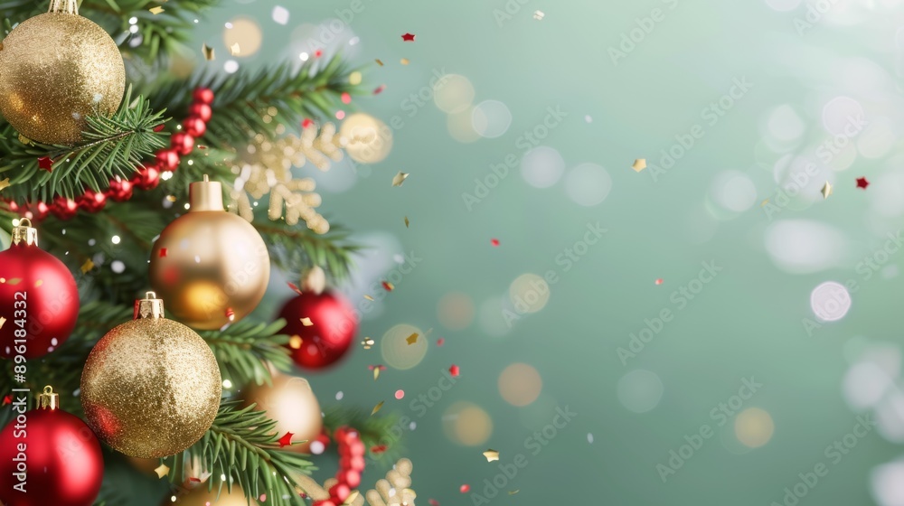 A Christmas tree with gold and red ornaments A Christmas tree with gold and red ornaments