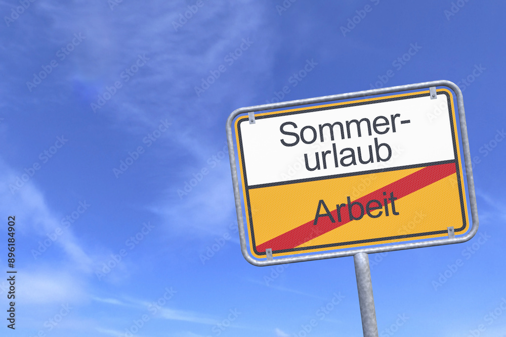 Ortsschild - Ortstafel - Arbeit - Sommerurlaub - Himmel - Wolken Ortsschild - Ortstafel - Arbeit - Sommerurlaub - Himmel - Wolken