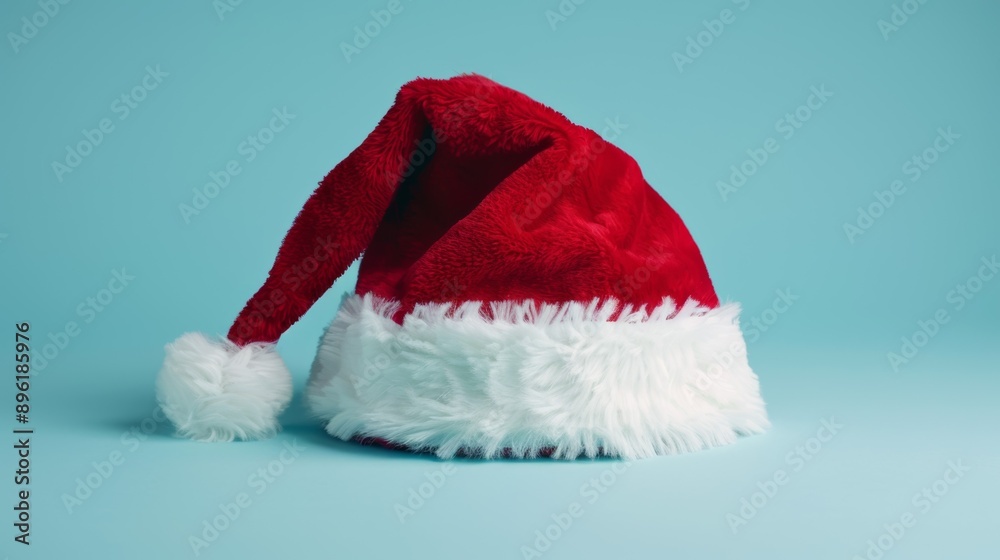 A red and white santa hat with a white pom pom on top A red and white santa hat with a white pom pom on top