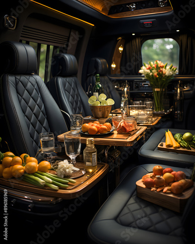 Elegant design Luxury van car for VIP clientele. Concept of business trips and transportation of demanding clients.