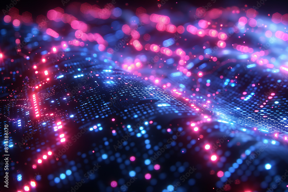 A binary background with dark blue and touches of neon highlights creating a technological and futuristic aesthetic A binary background with dark blue and touches of neon highlights creating a technological and futuristic aesthetic