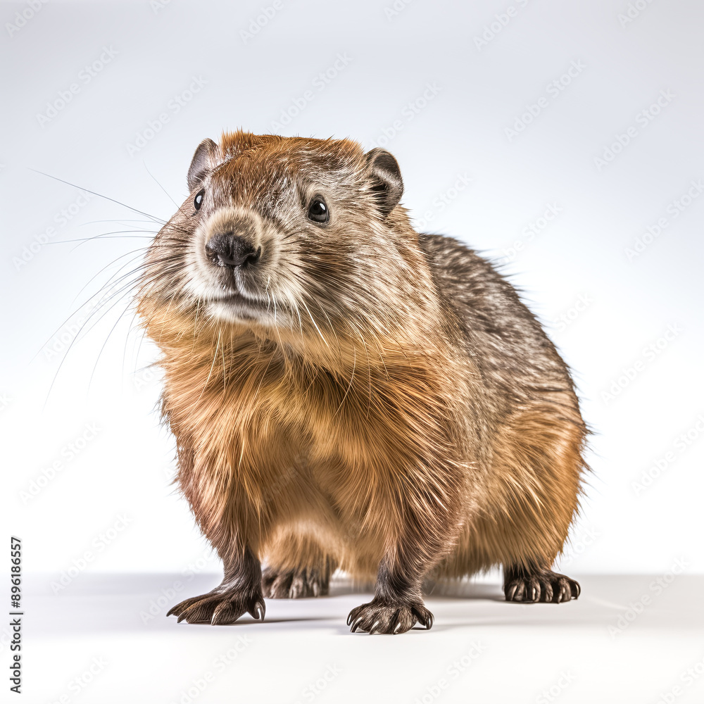 Fototapeta premium Biber, freigestellt vor weißem Hintergrund, Generative AI