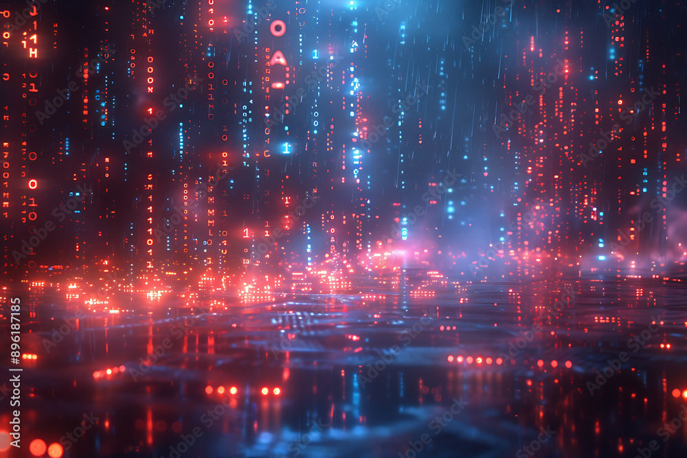 A binary background with dark blue and touches of neon highlights creating a technological and futuristic aesthetic A binary background with dark blue and touches of neon highlights creating a technological and futuristic aesthetic