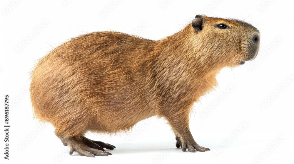 Full-body side view of a capybara standing on a white background Full-body side view of a capybara standing on a white background
