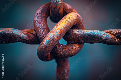 A close-up of a rusty chain link. AI.