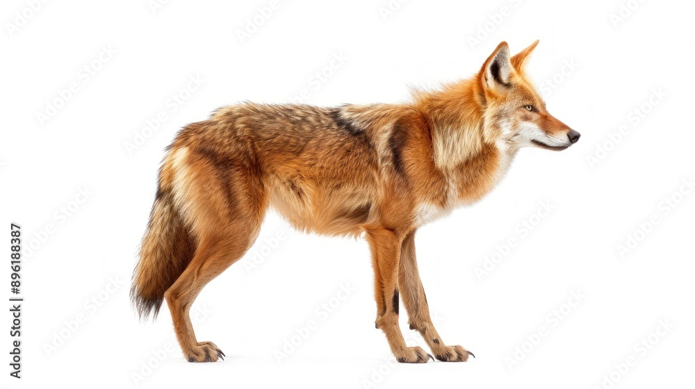 Fototapeta premium Side view of a standing Maned Wolf on a white background