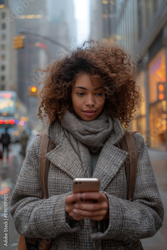 Young businesswoman using smartphone in new york city