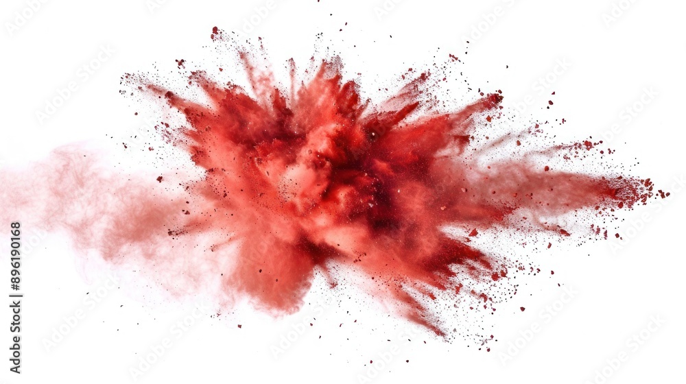 Red color dust explosion on white background, Freeze motion of red powder exploding Red color dust explosion on white background, Freeze motion of red powder exploding