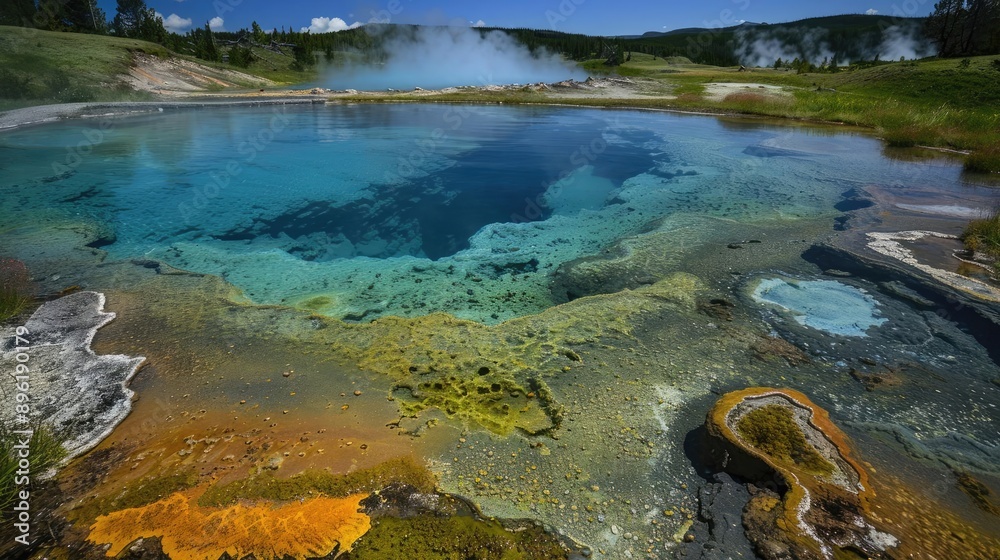 Steam rising from geothermal vent in a volcanic landscape. Steam rising from geothermal vent in a volcanic landscape.