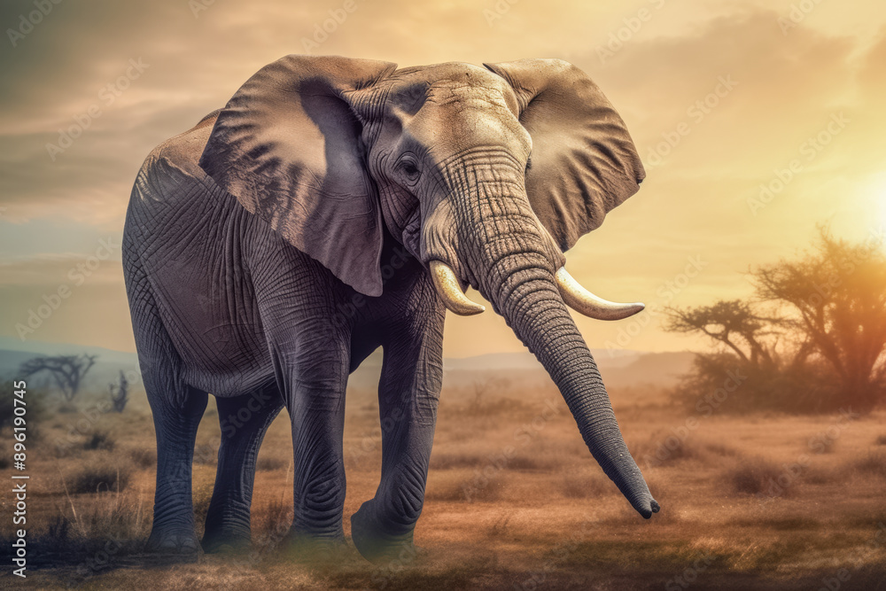 Fototapeta premium Prächtiger Elefant in freier Natur, Generative AI