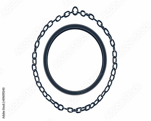 Black and white silhouette of a chainlet outline on a circle border. Chainlet design element.