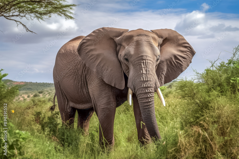 Fototapeta premium Prächtiger Elefant in freier Natur, Generative AI