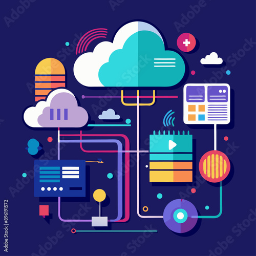 Abstract design of cloud computing technology with data transfer lines, futuristic background. vector backgrounds