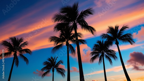 palm trees at sunset © ahmadali