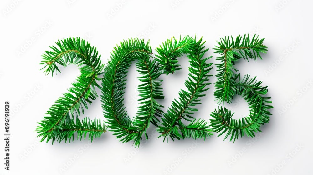 The branches of the spruce needles or paws are in the shape of 2025. New Year or Christmas background The branches of the spruce needles or paws are in the shape of 2025. New Year or Christmas background