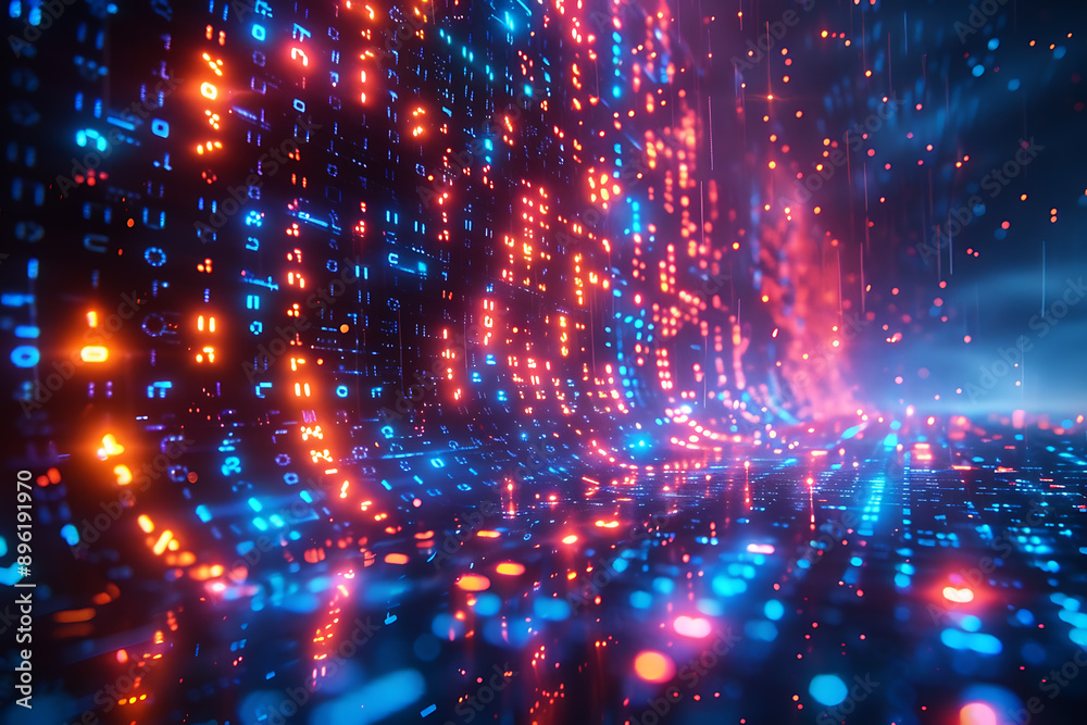 A binary background with dark blue and touches of neon highlights creating a technological and futuristic aesthetic A binary background with dark blue and touches of neon highlights creating a technological and futuristic aesthetic