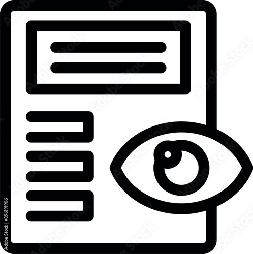 Simple black and white icon of an eye monitoring a document, representing the concept of data security