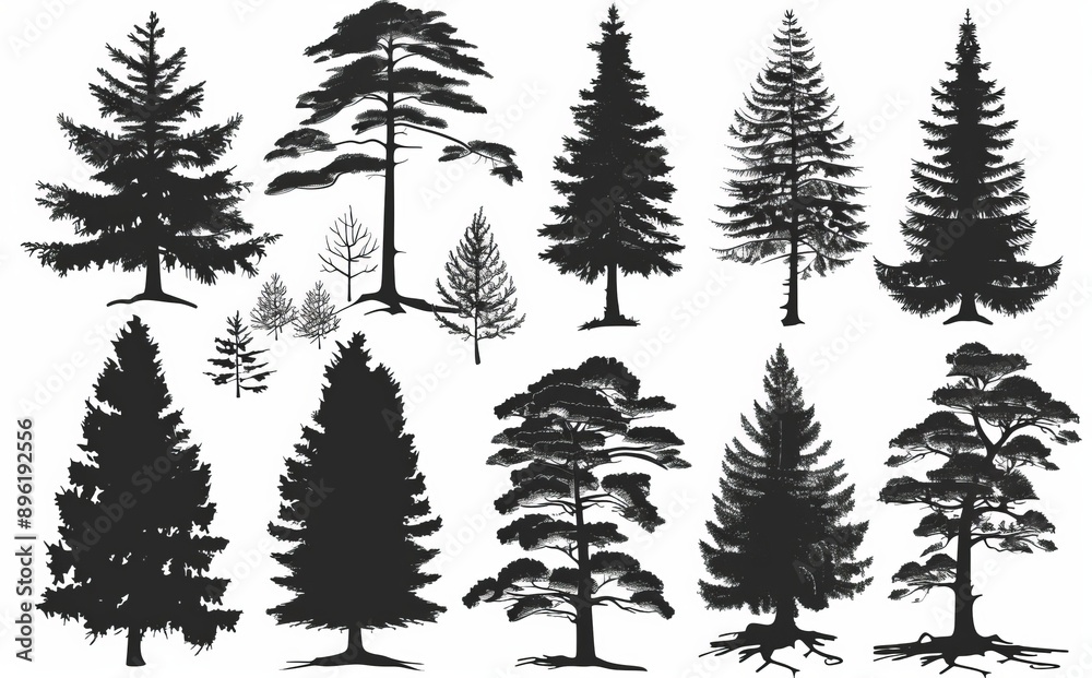 An assortment of pine trees for sticker and decoration use, as well as cutting and printing An assortment of pine trees for sticker and decoration use, as well as cutting and printing