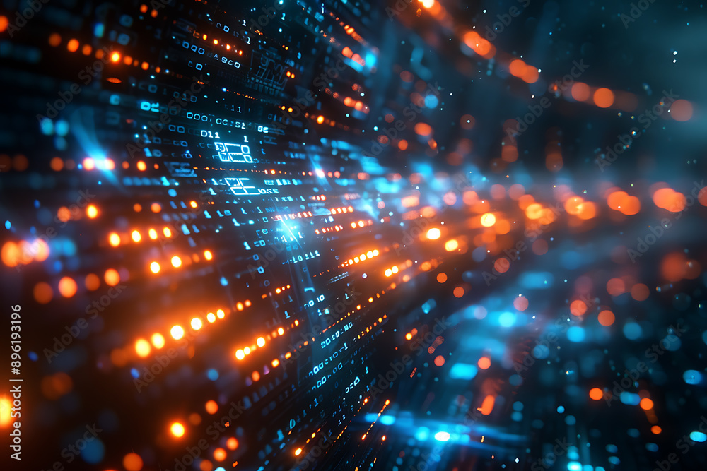 A binary background with dark blue and touches of neon highlights creating a technological and futuristic aesthetic A binary background with dark blue and touches of neon highlights creating a technological and futuristic aesthetic