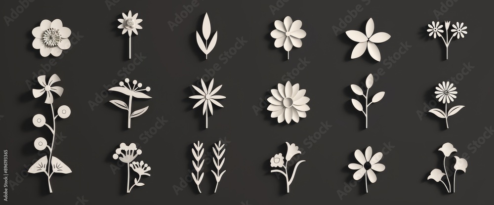 Icons set of abstract flowers isolated on white background. Simple flower icons. Stock modern images. Icons set of abstract flowers isolated on white background. Simple flower icons. Stock modern images.