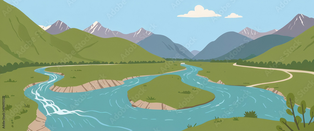 Breathtaking View of Lush Green Valley with River and Mountain Breathtaking View of Lush Green Valley with River and Mountain