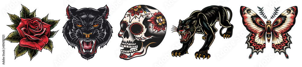 old school tattoo png cut out element set old school tattoo png cut out element set