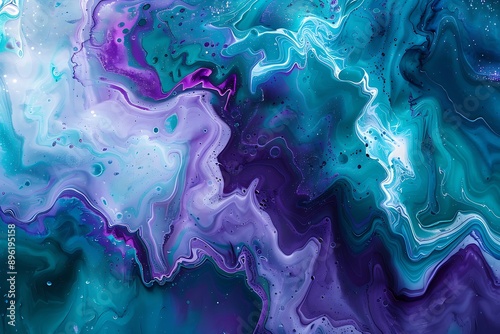 Deep Blues and Bright Greens Merging in Fluid Art for Graphic Design photo