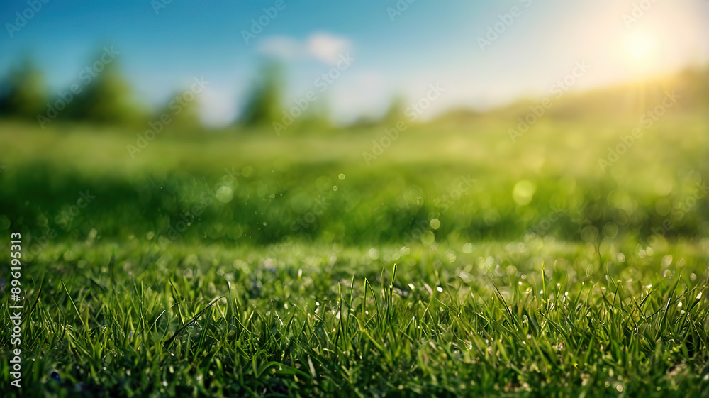 Green grass and sun rays blur background Green grass and sun rays blur background