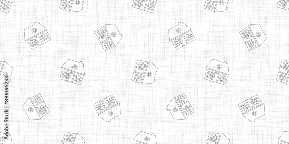 White neutral minimal house motif with Linen effect texture for baby nursery seamless background. Modern muted simple soft motif pattern for wallpaper , home decor white gray design. White neutral minimal house motif with Linen effect texture for baby nursery seamless background. Modern muted simple soft motif pattern for wallpaper , home decor white gray design.