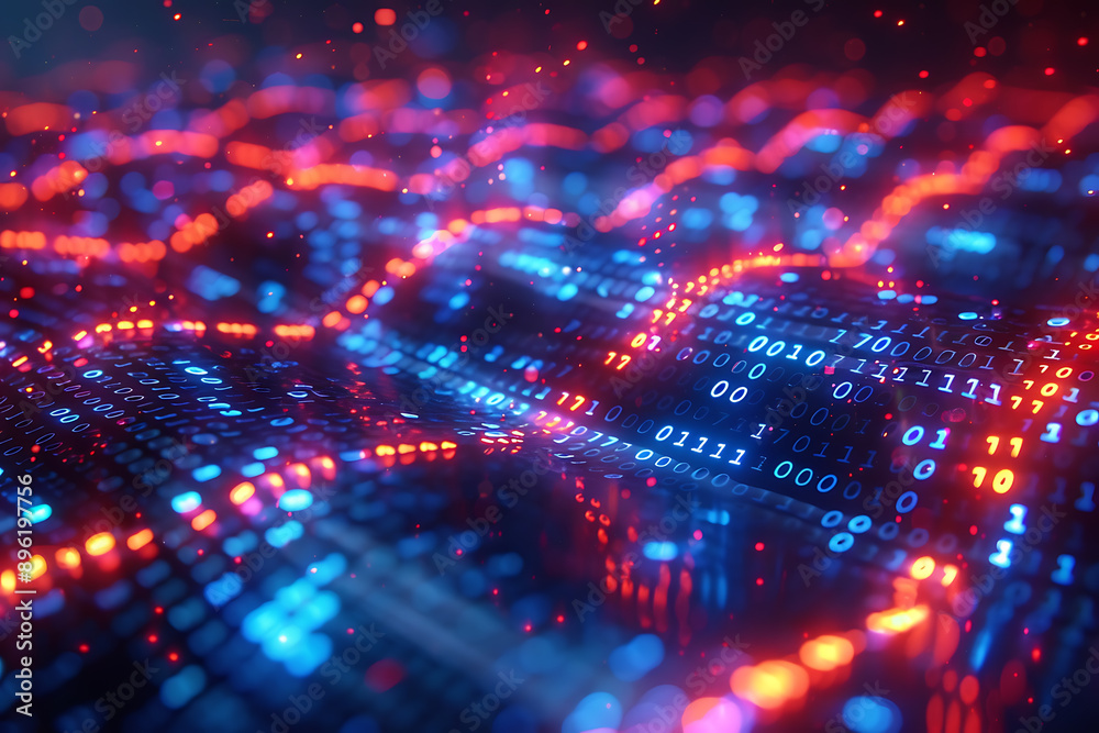 A binary background with dark blue and touches of neon highlights creating a technological and futuristic aesthetic A binary background with dark blue and touches of neon highlights creating a technological and futuristic aesthetic