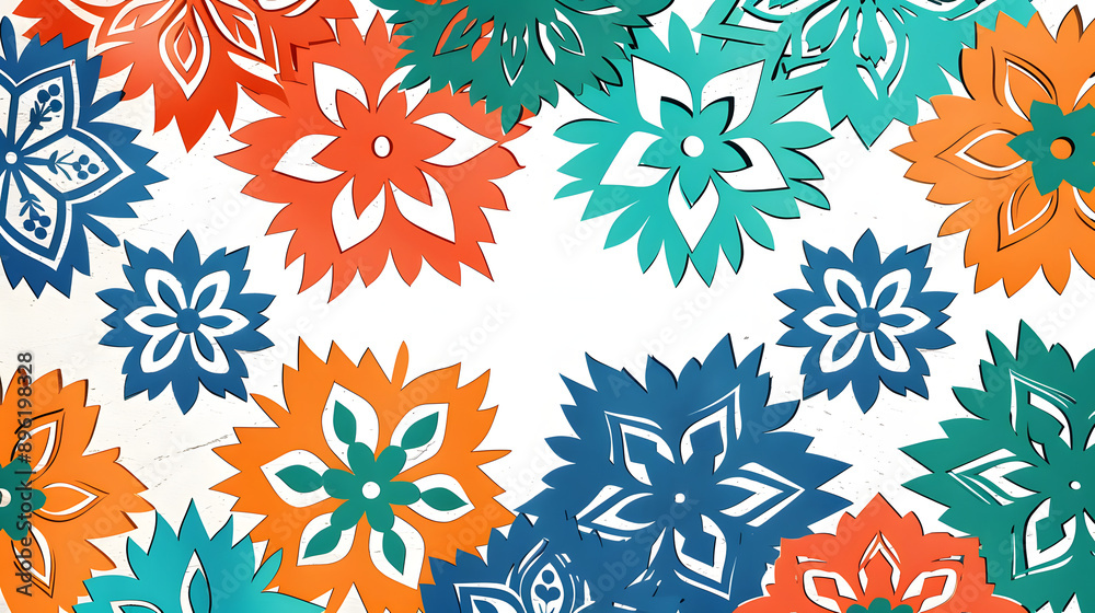 Vector. Web banner, poster, cover, splash screen, social media with copy space for text. Perforated bright patterns Papel Picado pattern hand-drawn on a colored background. Spanish Heritage Month. Vector. Web banner, poster, cover, splash screen, social media with copy space for text. Perforated bright patterns Papel Picado pattern hand-drawn on a colored background. Spanish Heritage Month.