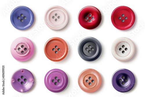 Fashion and Crafts Button Collection, vibrant vector designs featuring diverse buttons for clothing and needlework, includes ample space for personalized text and creative projects.