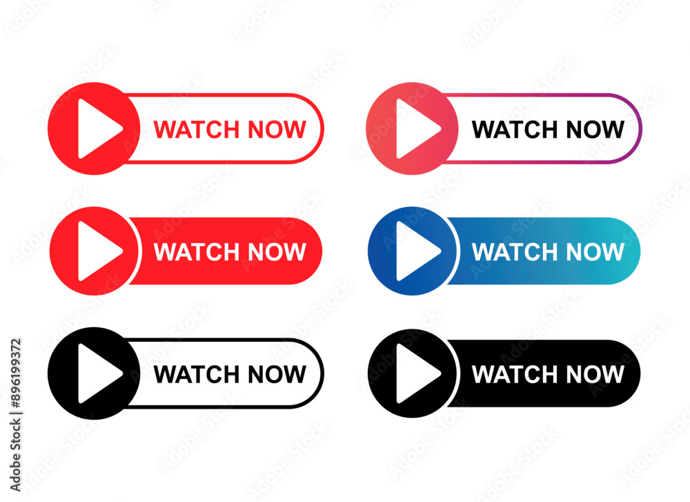 Set of Watch now icon, website online button player symbol, play video vector illustration Set of Watch now icon, website online button player symbol, play video vector illustration