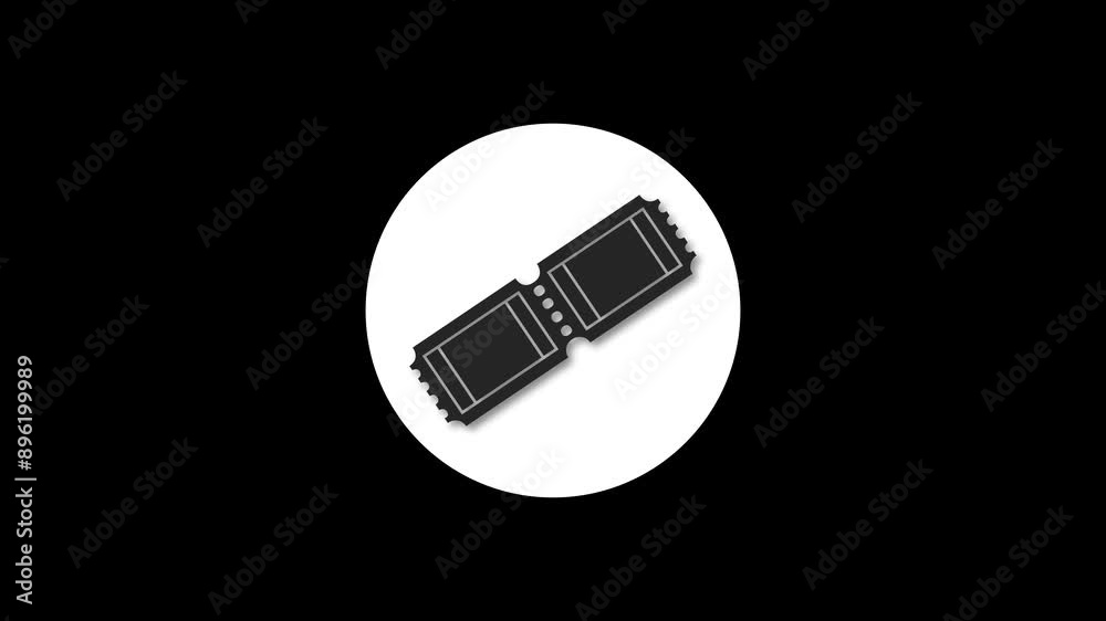 Ticket icon white color simple shape circle animation black background Ticket icon white color simple shape circle animation black background