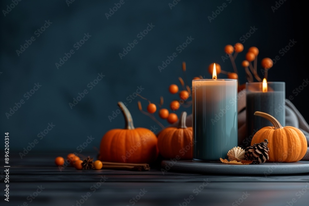 Dark background, frame with pumpkin. Holiday decor. Decoration for Samhain, Halloween, Thanksgiving. Harvest festival. Day of the Dead. Timelessness. Change of season