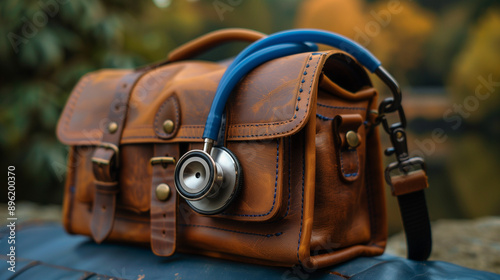 Stethoscope lying on a doctor's bag, home healthcare