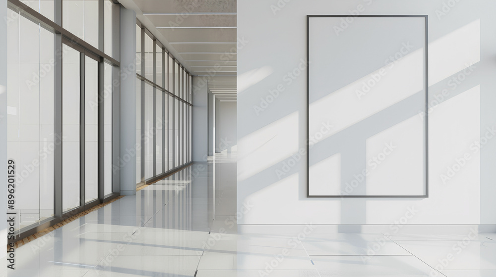 Obraz premium Empty poster frame mockup in a university campus corridor