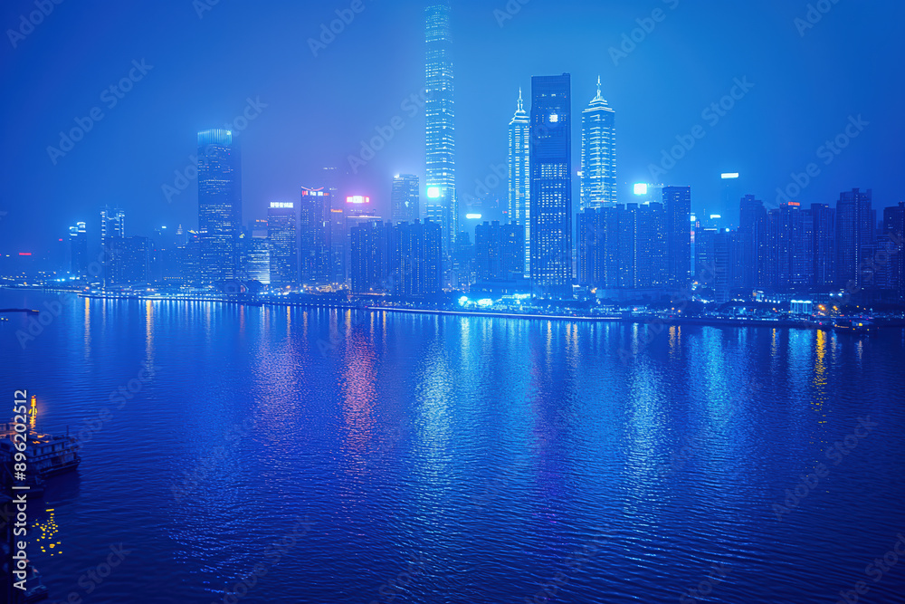 Fototapeta premium Shanghai skyline reflecting on huangpu river at night