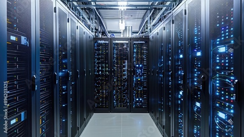 Obraz na płótnie A server room with rows of blade servers and cooling systems, powering critical business applications and online services. w salonie