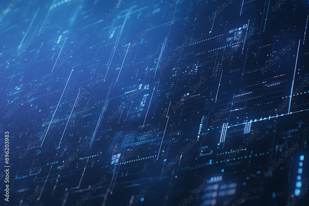 Obraz premium A binary background with dark blue and touches of neon highlights creating a technological and futuristic aesthetic