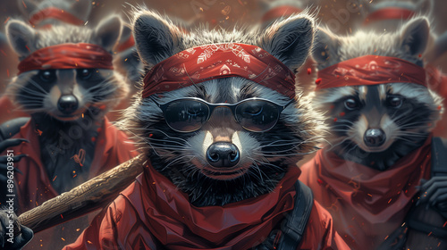 Raccoon as a hooligan with a baseball bat