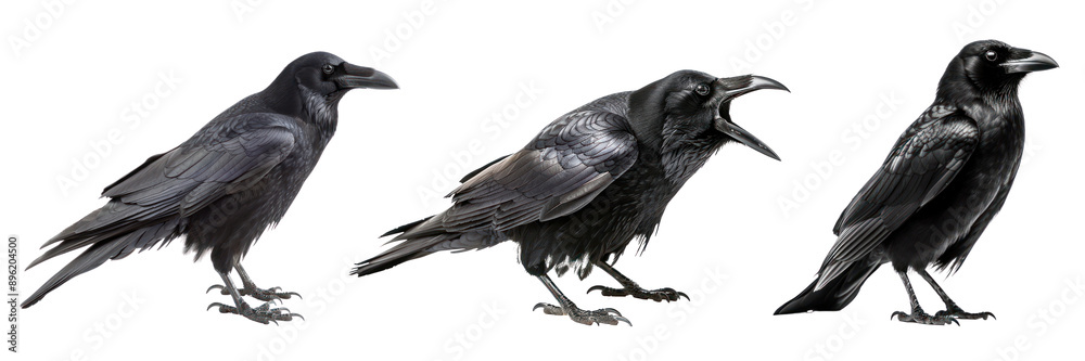 Fototapeta premium Raven bird png cut out element set