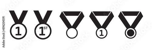 medal icon set, Medal sign with star. First place, sport award, top reward, winner and champion trophy, game prize and achievement, contest victory.