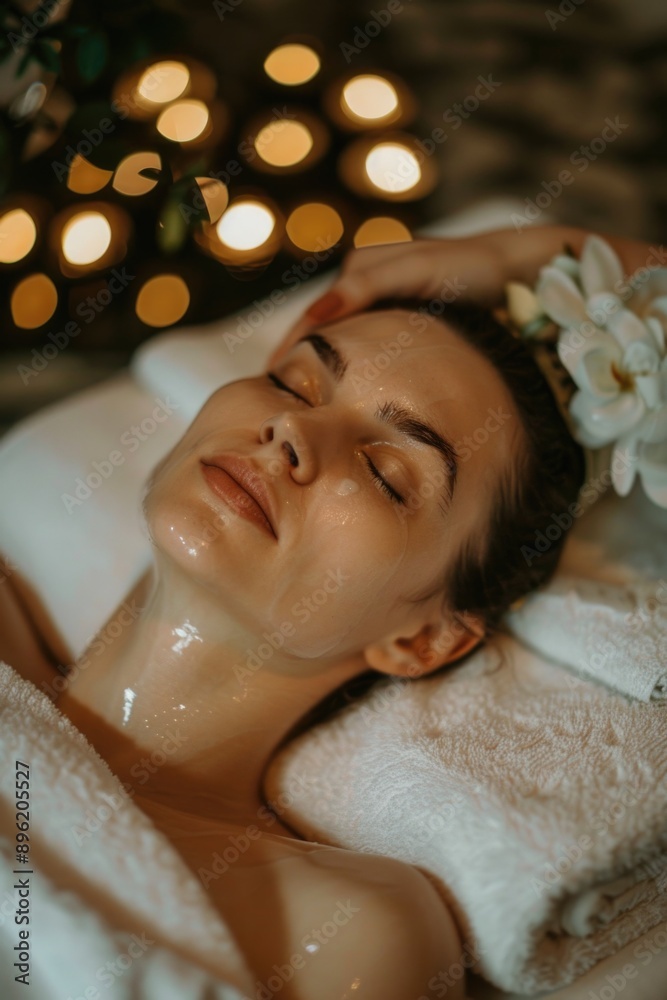 Woman rejuvenated with skincare. Relaxation, beauty, wellness. Woman rejuvenated with skincare. Relaxation, beauty, wellness.