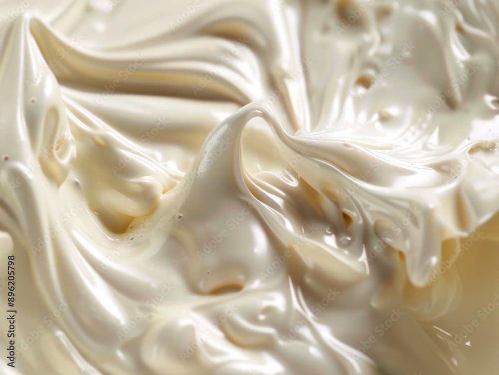 Creamy white cream with a thick and luxurious texture. Closeup shot highlights the smoothness of the dessert food. Highly appealing to those who enjoy dairy delights. Creamy white cream with a thick and luxurious texture. Closeup shot highlights the smoothness of the dessert food. Highly appealing to those who enjoy dairy delights.