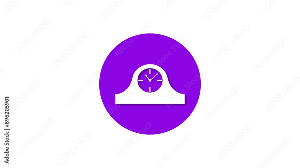 Mantel clock icon purple color simple shape circle animation white background Mantel clock icon purple color simple shape circle animation white background