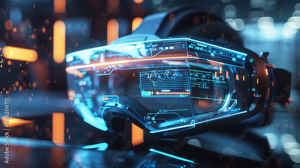 A high-tech wearable device with holographic interface. A high-tech wearable device with holographic interface.