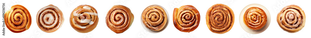 Fototapeta premium Cinnamon roll top view png cut out element set